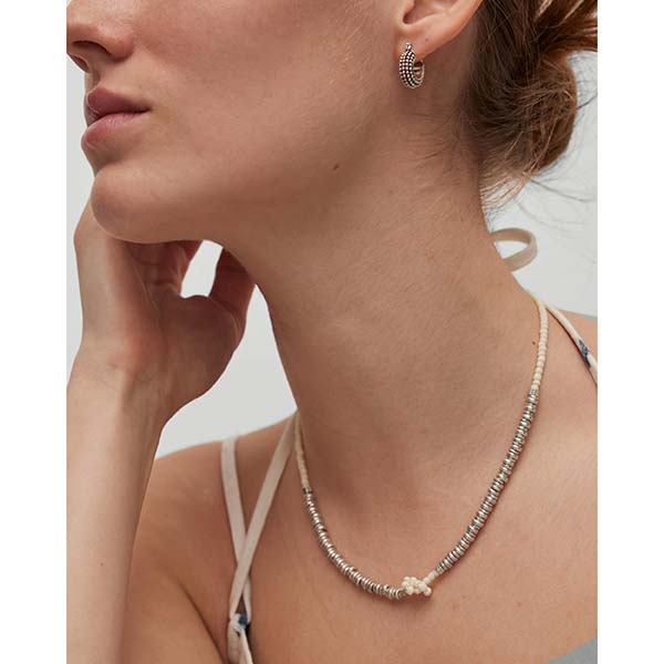 Allsaints Australia Womens Arti Knotted Bead Necklace Silver/White AU96-498